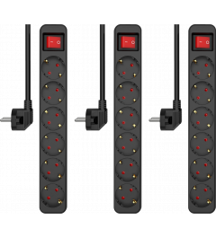6-fach-Steckdosenleiste mit Schalter und 1,5 m Kabel – Kindersicherung – Schukostecker – max. 3680 W – TÜV-geprüft | 3-Pack (ES106S)