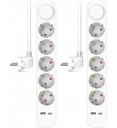 ELRO ES305 7-fach-Steckdosenleiste mit 1.5 m Kabel und Schalter – 5 x Steckdose + USB + USB-C – Kindersicherung – Schuko-Stecker – max. 3680 W – TÜV-geprüft  | 2-Pack (ES305)