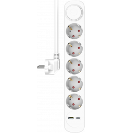 ELRO ES305 7-fach-Steckdosenleiste mit 1.5 m Kabel und Schalter – 5 x Steckdose + USB + USB-C – Kindersicherung – Schuko-Stecker – max. 3680 W – TÜV-geprüft 