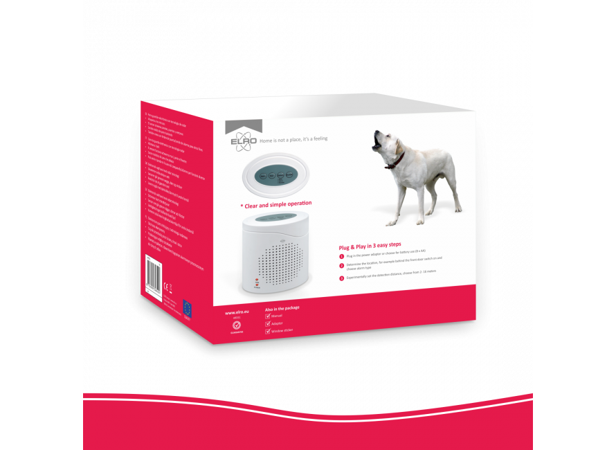 kabellos Alarmanlage mit Hundegebell Wachhund Kunststoff überall mobil einsetzbar 2 Bellarten Belldauer im Zufallsmodus inklusive Batterien und USB-Kabel Elektronischer Wachhund 7,5 x 12,5 x 4 cm weiß
