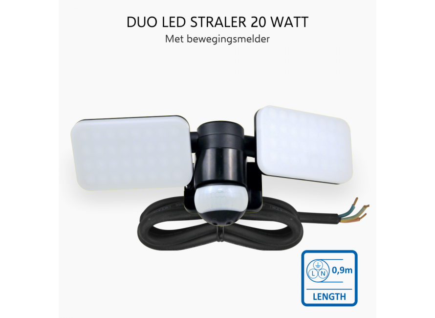 Duo Buitenlamp met Bewegingssensor – 2x 10W – 1200LM IP54 Waterdicht Zwart (LF70-20-P) ELRO